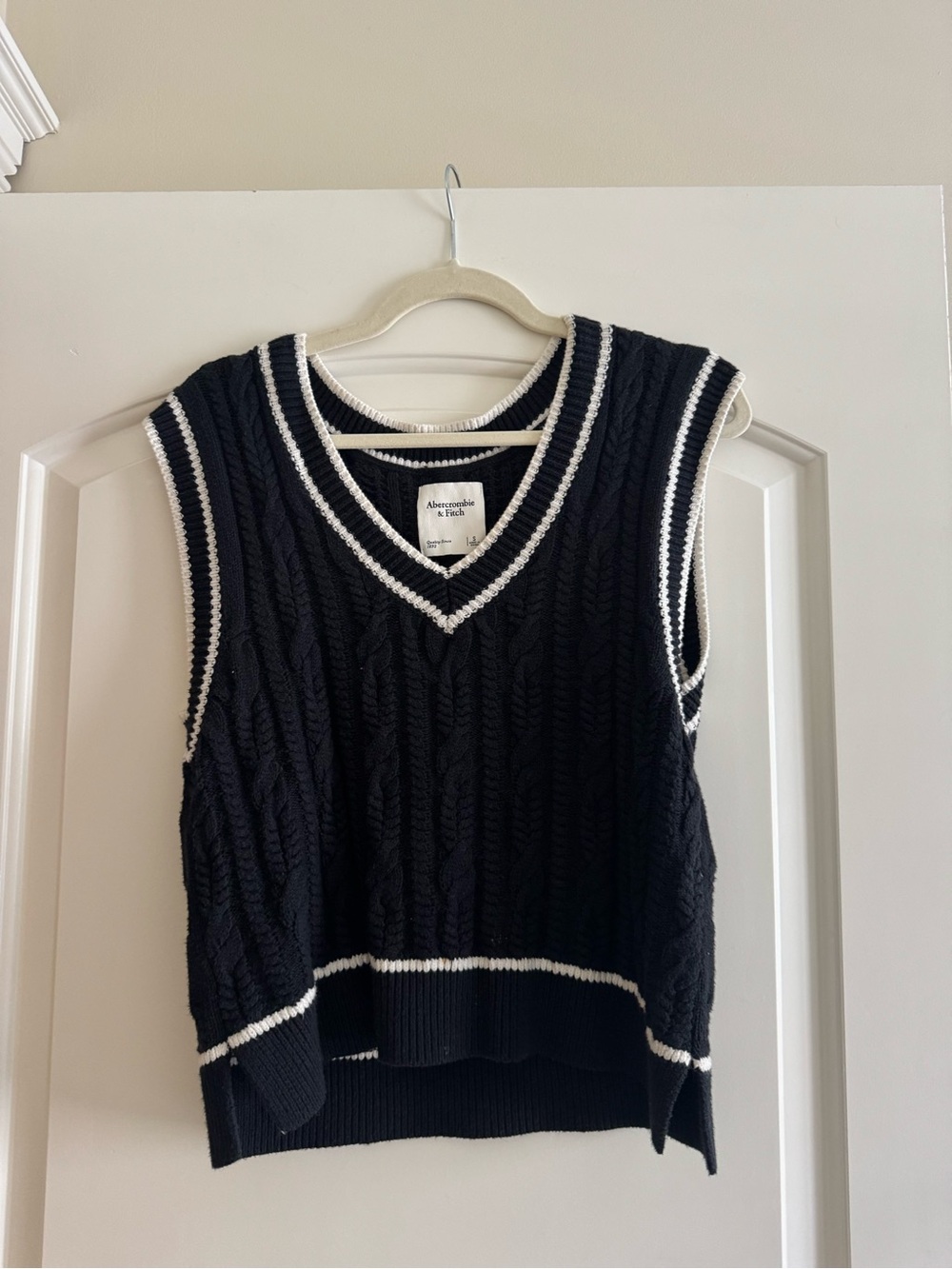 Abercrombie & Fitch Black Sweater Vest with White Trim